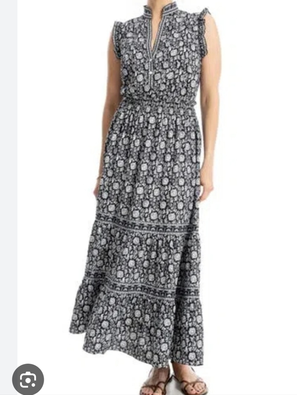 Max Studio Sleeveless 3 Tiered Blue Floral Maxi Dress with Smocked Waist - Picture 2 of 8